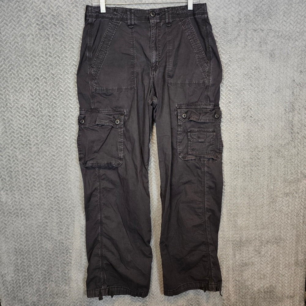 American Eagle Women Charcoal Grey Stretch Cargo Pants Size 12 Long Straight Leg